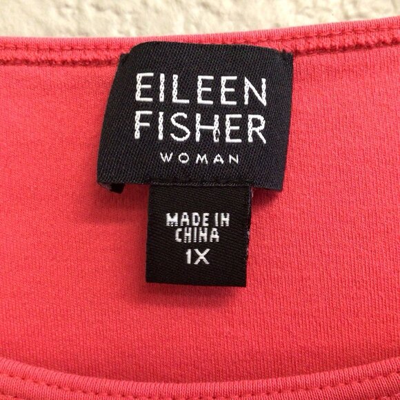 Eileen Fisher Top Cotton Jersey Short Sleeve Coral Plus Size 1X TShirt Shirt - Picture 5 of 9